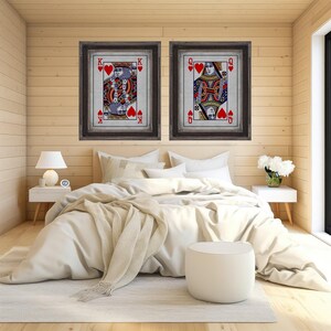 Kleine lettertjes speelkaart koning en koningin - rustieke pokerkaartposters - cadeau voor stellen - casinodecor - slaapkamerdecor - jubileumcadeau