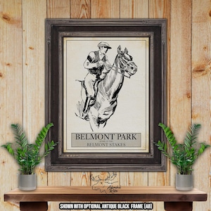Belmont Park Horse Racing Poster - Belmont Stakes Horse Race Print - Equestrian Wall Art - Vintage Race Course Print - Race Horse Wall Decor