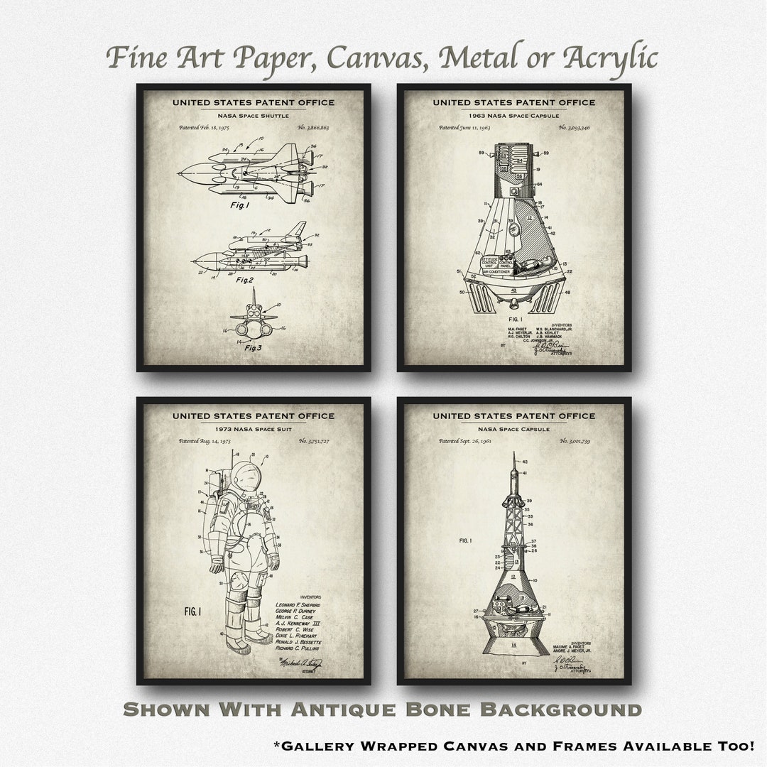 NASA Space Exploration Patent Print Set of 4 Vintage NASA Poster Set ...