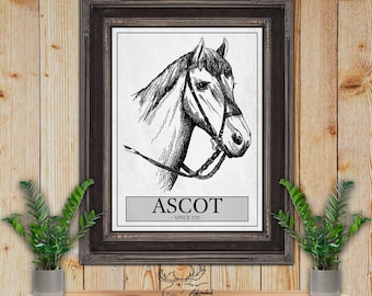 Ascot Racecourse Horse Racing Poster - United Kingdom Horse Track Racing Print - Equestrian Wall Art - Horse Racing Gift - Horse Portrait