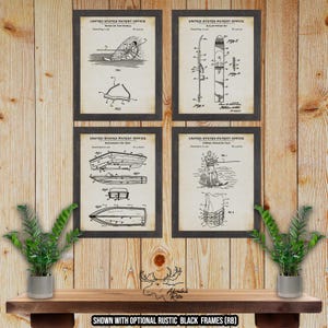 Water Skiing Patent Print Set of 4 - Water Ski Poster Set - Water Skiing Inventions - Water Skier Gift - Lake House Decor - Patent Drawings