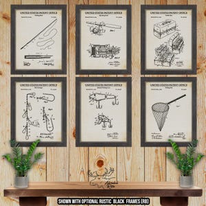 Fishing Patent Print Set of 6 - Vintage Fishing Posters - Fisherman Gift - Angler Gift - Fishing Wall Art - Man Cave Decor - Retirement Gift