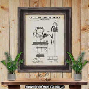 Electric Flat Iron Patent Print - 1882 Ironing Invention - Retro Laundry Room Decor - Laundry Blueprint - Flat Iron Poster - Wash Room Decor