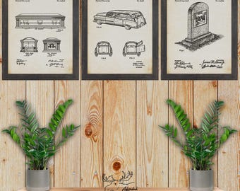 Funeral Patent Print Set of 3 - Hearse Poster Set - Vintage Funeral Inventions - Funeral Service Posters - Funeral Home Wall Art