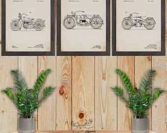 Motorcycle Patent Print Set of 3 - Motorcycle Posters - Motorcycle Inventions - Biker Gift - Motorcycle Wall Art - Motorcycle Wall Decor