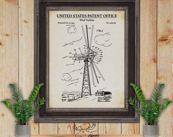 Wind Turbine Patent Print - 1944 Clean Energy Invention - Wind Turbine Poster - Green Energy Decor - Country Living Wall Art - Farmhouse Art