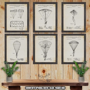 Parachute Patent Print Set of 6 - Parachute Poster Set - Vintage Aviation Inventions - Pilot Gift - Skydiving Wall Art - Skydiver Gift