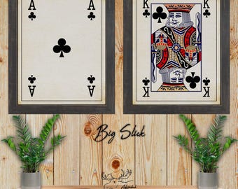 Ace and King of Clubs Playing Card Fine Art Prints - Big Slick Poker Card Posters - Black Jack Prints - Poker Player Gift - Card Player Gift