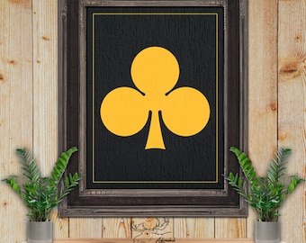 Clubs Playing Card Suit - Black & Gold Fine Art Print - Man Cave Decor - Poker Player Gift - Game Room Art - Card Player Gift - Card Shark