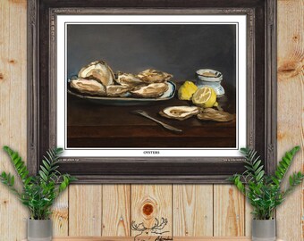 Oysters Print - Oyster Illustration - Kitchen Wall Art - Restaurant Decor - Oyster Lover Gift - Seafood Wall Decor - Foodie Gift