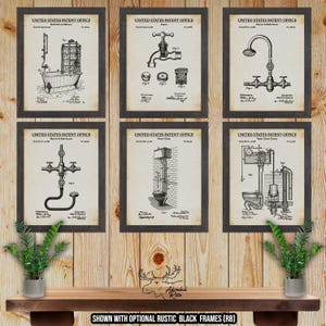 Bathroom Patent Print Set of 6 - Retro Plumbing Inventions - Plumber Gift Set - Bathroom Wall Decor - Vintage Bathroom Posters
