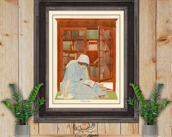 Coles Phillips Fadeaway Girl Art Print - The Lure Of Books Art Deco Illustration - Vintage Fashion Wall Art - Glamour Girl Poster - Library