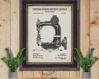 May include: A vintage patent drawing for a sewing machine. The drawing is in black and white and shows the machine in detail. The patent number is 256,136 and the date is April 1882. The text "United States Patent Office" is at the top of the drawing.