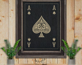 Ace of Spades Playing Card Fine Art Print - Black and Tan Death Card Poster Art - Poker Player Gift - Poker Card Art - Card Player Gift