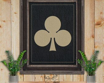 Clubs Playing Card Suit - Black & Tan Fine Art Print - Man Cave Decor - Poker Player Gift - Game Room Art - Card Player Gift - Card Shark