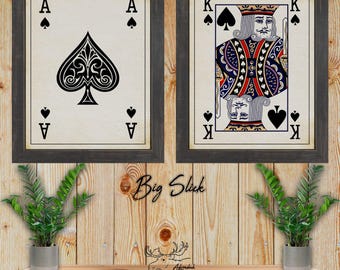Ace and King of Spades Playing Card Fine Art Prints - Big Slick Poker Card Posters - Black Jack Print - Poker Player Gift - Card Player Gift