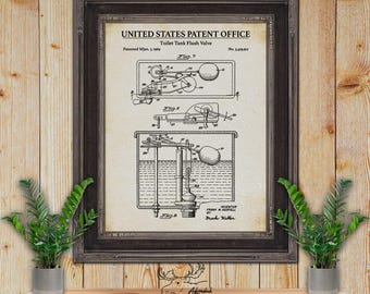 Toilet Tank Flush Valve Patent Print - 1969 Plumbing Invention - Vintage Toilet Tank Poster - Retro Plumbing Wall Decor - Plumber Gift
