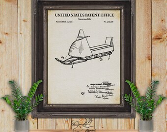Vintage Snowmobile Patent Print - 1966 Snowmobile Invention - Rustic Snowmobiling Decor - Outdoorsman Gift - Snowmobiler Gift - Cabin Decor