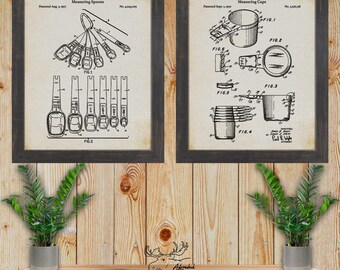 Kitchen Utensil Patent Print Set of 2 - Retro Baking Posters - Kitchen Measuring Inventions - Home Cook Gift - Kitchen Wall Decor
