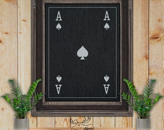Ace of Spades Playing Card Print - Black & Silver Fine Art Print - Man Cave Decor - Poker Player Gift - Game Room Art - Card Player Gift