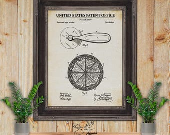 Impresión de patente de cortador de pizza - Póster culinario - Invención de la pizza de 1892 - Decoración de pizzerías - Regalo para amantes de la pizza - Regalo para amantes de la gastronomía - Decoración de pizzerías