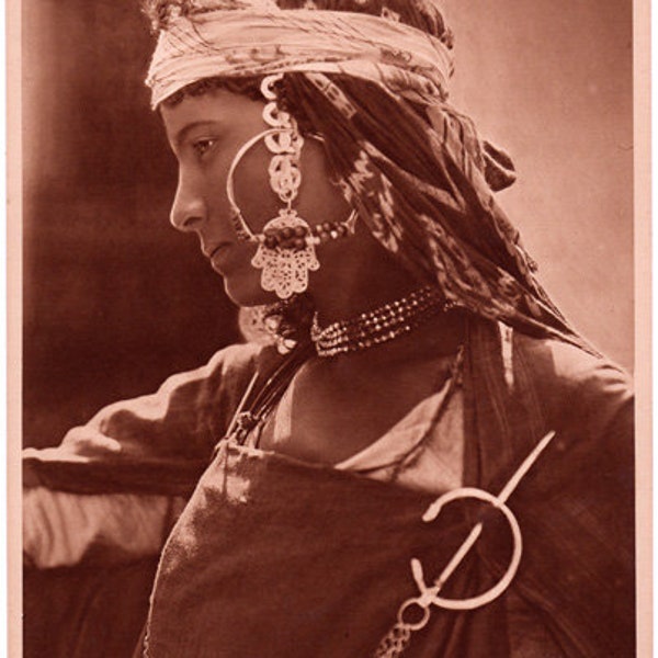 Lehnert & Landrock Antique Heliogravure 1910s #2207 Native Woman Clothing And Fashion - Earring - Millinery - Side Portrait