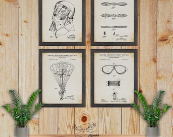 Luchtvaart patentprint set van 4 - luchtvaartposters - vliegeruitvindingen - pilootcadeau - vintage luchtvaart wanddecoratie - luchtvaartblauwdrukken