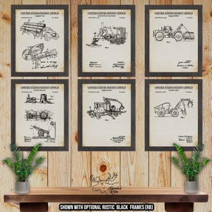 Logging Patent Print Set of 6 - Vintage Logging Inventions - Rustic Logging Decor - Forestry Wall Decor - Lumberjack Gift - Arborist Gift
