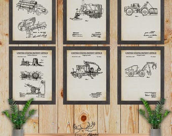 Logging Patent Print Set of 6 - Vintage Logging Inventions - Rustic Logging Decor - Forestry Wall Decor - Lumberjack Gift - Arborist Gift
