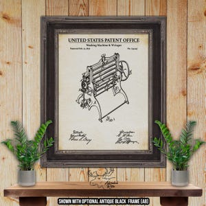 Washing Machine and Wringer Patent Print - 1876 Laundry Invention - Retro Laundry Room Decor - Mangler Blueprint Poster - Wash Room Decor