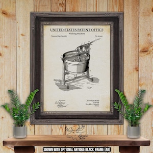 Washing Machine Patent Print - 1887 Laundry Invention - Vintage Laundry Room Decor - Washing Machine Blueprint - Laundromat Poster Art