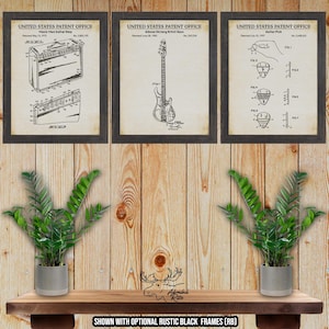 Bass Guitar Patent Print Set of 3 - Bass Guitar Posters - Guitar Inventions - Guitarist Gift - Music Studio Decor - Guitar Teacher Gift