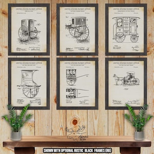 Post Zustellwagen Patentdruck 6er Set - Briefträger Wagen Poster - Post Dekor - Postdienst Erfindungen - Postbote Geschenk