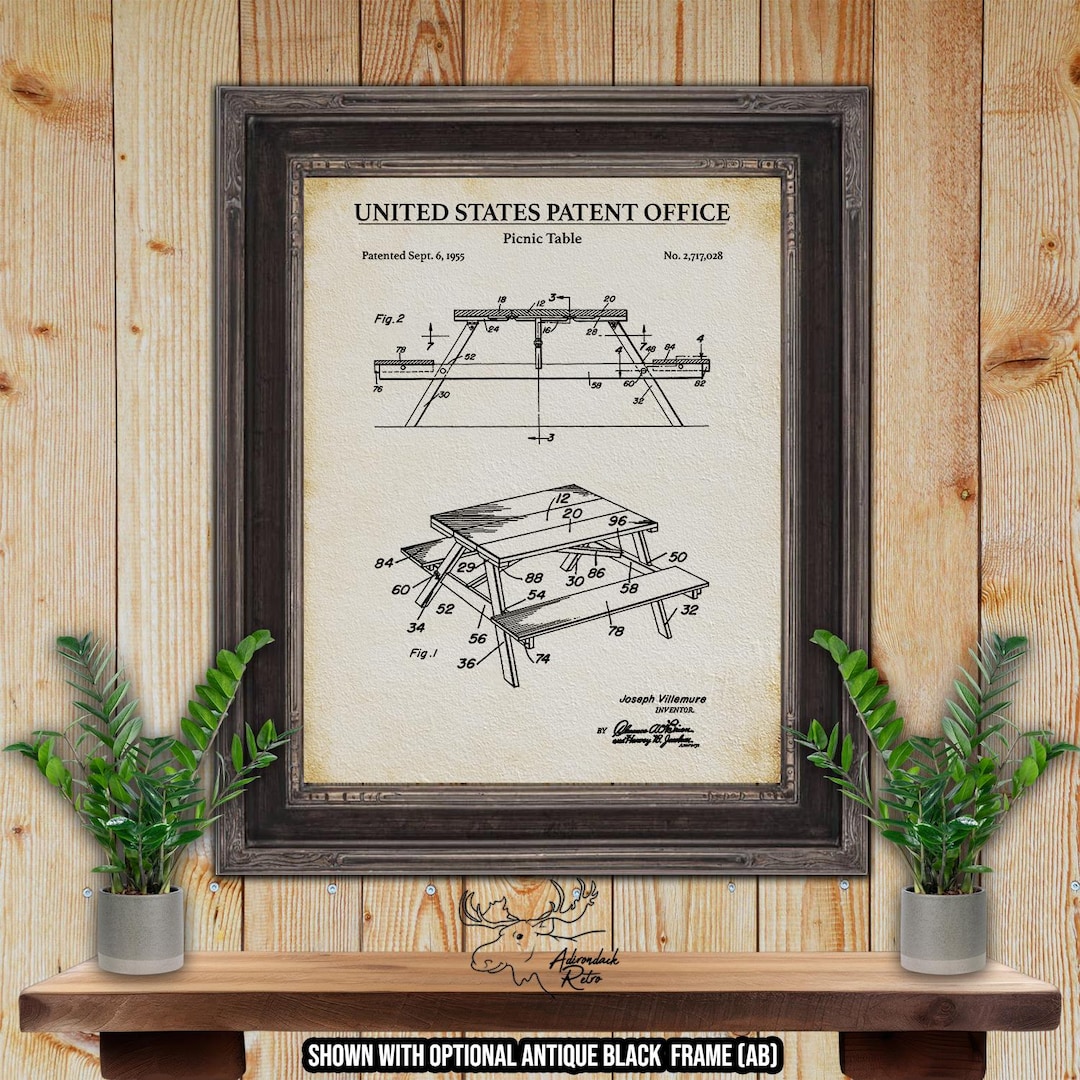 Picnic Table Patent Print - Camper Gift - 1955 Historic Camping ...