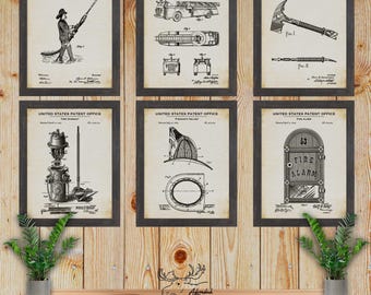 Firefighting Set of 6 Patent Prints - Fireman Posters - Retro Fire Fighting Inventions - Fire House Decor - Fire Department Prints