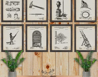 Firefighting Patent Print Set of 8 - Fireman Poster Set - Fire Fighting Inventions - Fire House Decor - Fire Department - Firefighter Gift