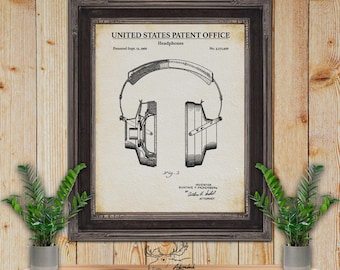 Stereo Headphones Patent Print - Vintage Electronics Poster - 1966 Headphones Invention - Retro Media Wall Art - Music Studio Decor