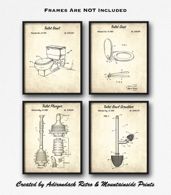 Vintage Bathroom Decor Patent Print Set of 4 Toilet Related | Etsy