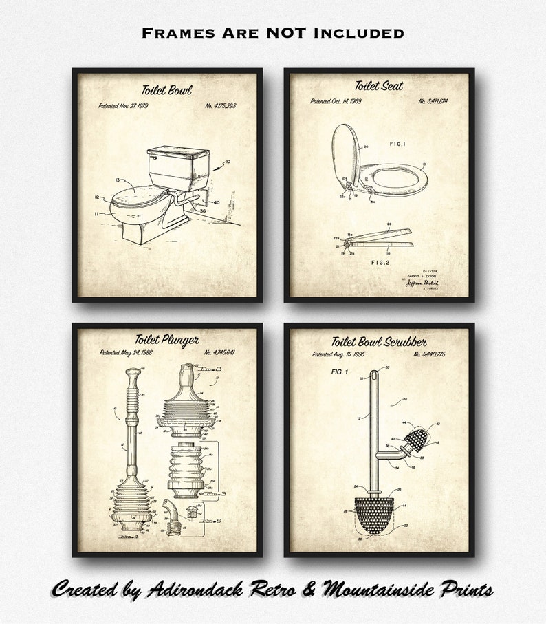 Vintage Bathroom Decor Patent Print Set of 4 Toilet Related | Etsy