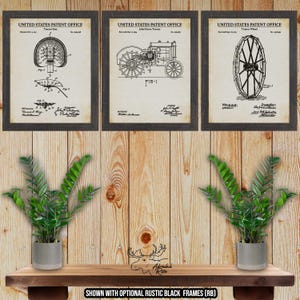 Tractor Patent Print Set of 3 - Rustic Tractor Posters - Vintage Tractor Inventions - Tractor Enthusiast Gift - Farmhouse Wall Decor