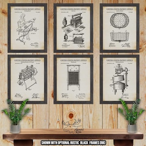 Laundry Room Patent Print Set of 6 - Laundry Inventions - Rustic Laundry Room Decor - Washroom Wall Decor - Vintage Laundry Room Wall Art