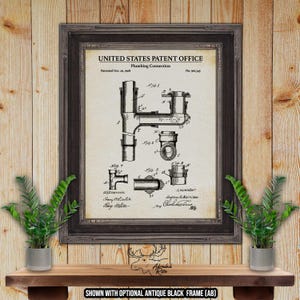 Plumbing Connection Patent Print - 1908 Plumbing Invention - Retro Plumbing Wall Decor - Plumber Gift - Vintage Drain Trap Poster