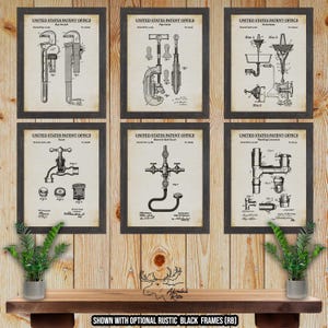 Plumbing Patent Print Set of 6 - Retro Plumbing Inventions - Plumber Gift Set - Bathroom Wall Decor - Plumbing Contractor Gift