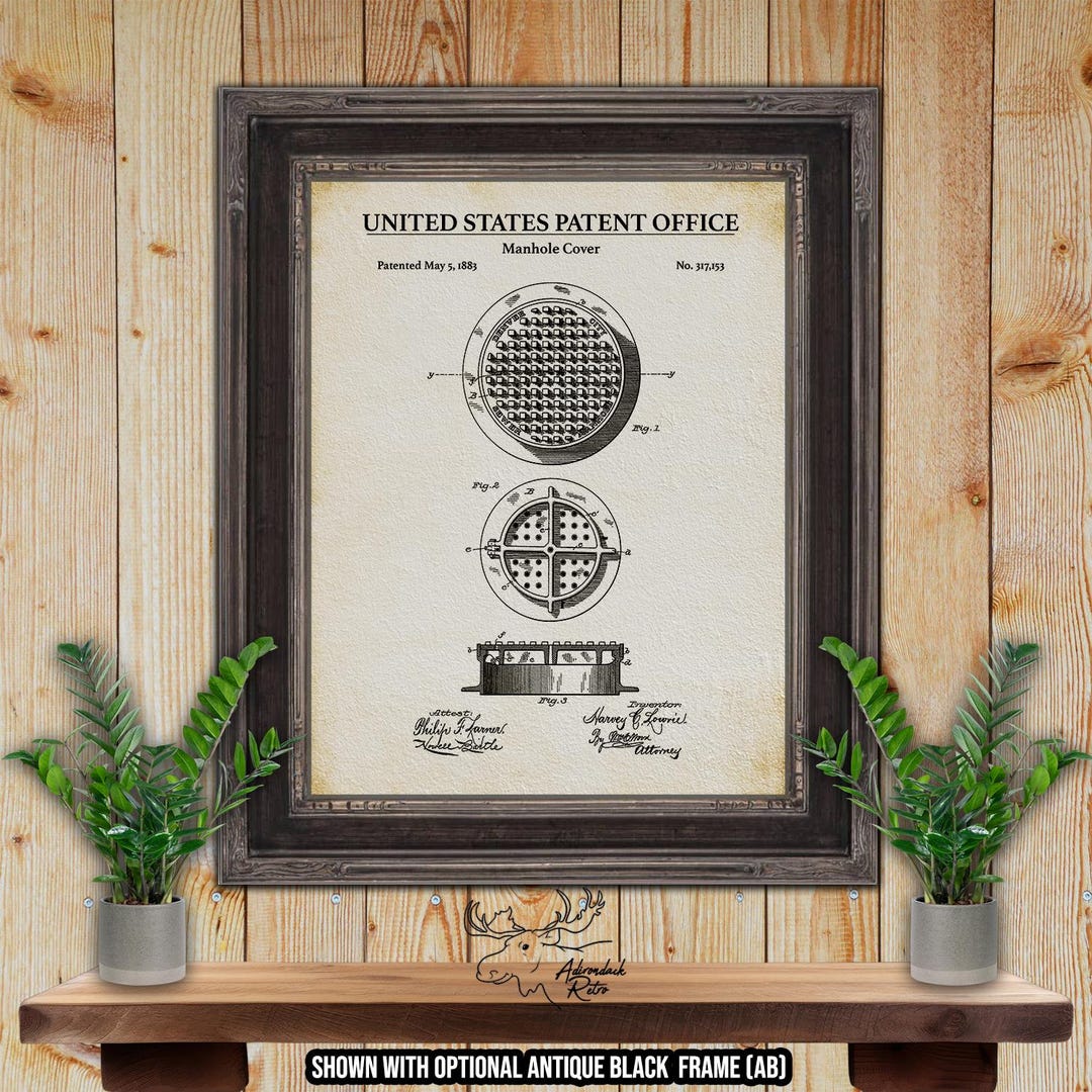 Manhole Cover Patent Print - Civil Engineer Gift - 1883 Sewer