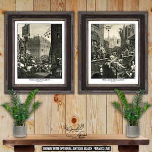 Beer Street en Gin Lane door William Hogarth Giclee Fine Art Print - Decor rustieke bar - Satirische kunst - Decor pub - Decor man Cave - Set van 2