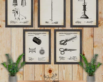 Sewing Patent Print Set of 5 - Sewing Inventions - Sewing Posters - Sewing Room Decor - Seamstress Gift - Dressmaker Gift - Sewing Wall Art