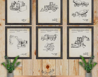 Construction Vehicle Patent Print Set of 6 - Heavy Equipment Posters - Construction Equipment Inventions - Heavy Equipment Operator Gift