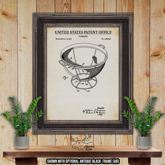 Colander Patent Print - 1928 Cooking Utensil Invention - Retro Kitchen Decor - Strainer Blueprint Poster - Home Chef Gift - Cooking Wall Art