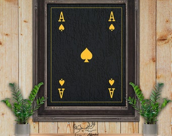 Ace of Spades Playing Card Print - Black & Gold Fine Art Print - Man Cave Decor - Poker Player Gift - Game Room Art - Card Player Gift