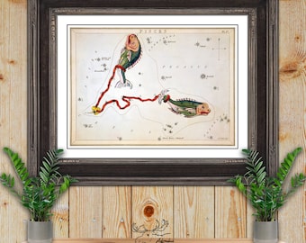 Pisces Constellation Star Map by Sidney Hall Fine Art Astrology Print - Zodiac Gift - Astrology Lover Gift - Celestial Print - Horoscope Art